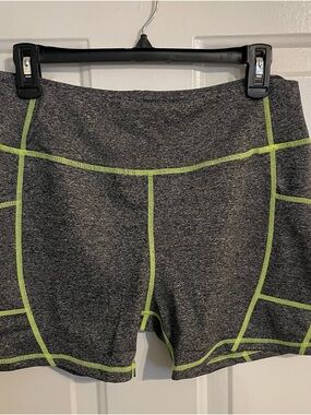 SHEIN Curve Gray Bike Shorts with Lime Contrast Stitching